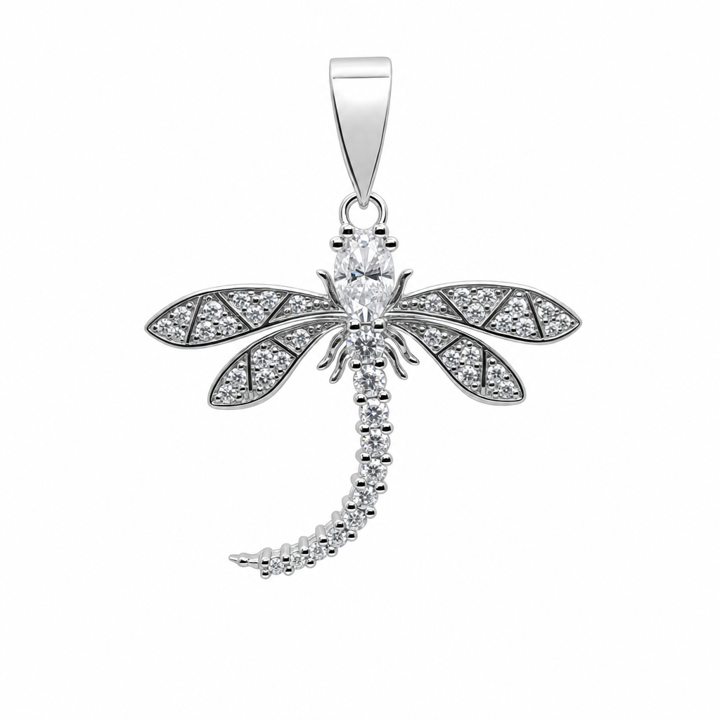 925 Sterling Silver Dragonfly Pendant with 1.5ct Moissanite