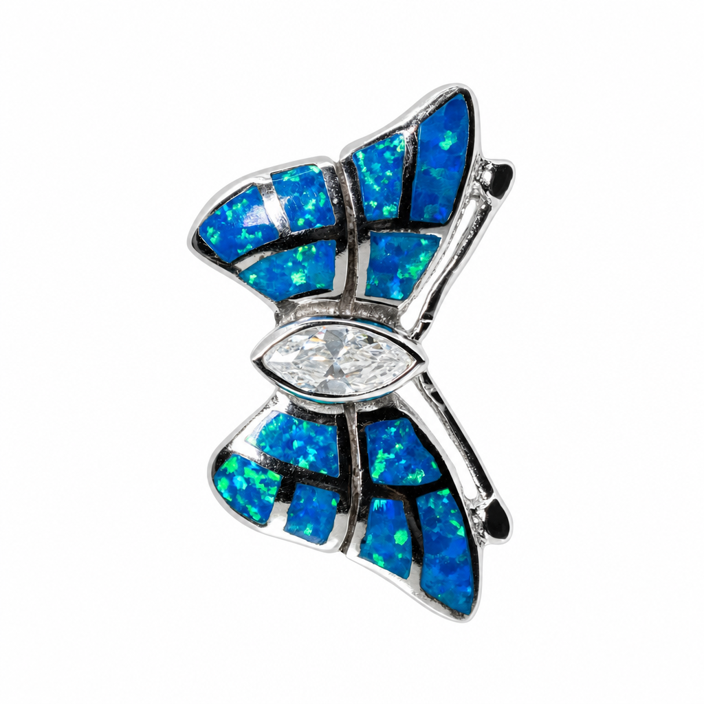Blue Lab Opal Inlay Butterfly Pendant in 925 Sterling Silver with Marquise Center Stone (2)