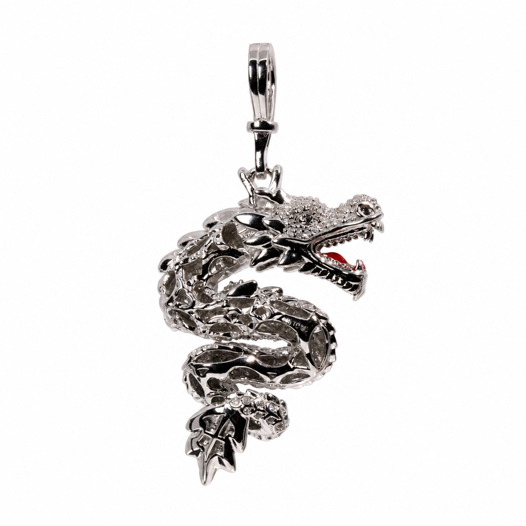 14K Gold Over Silver Moissanite-Encrusted Dragon Pendant with Green Tail Accent, 5.00ct (2)