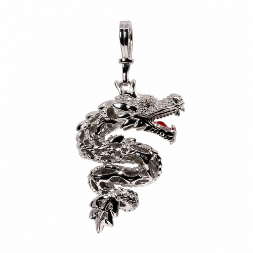 14K Gold Over Silver Moissanite-Encrusted Dragon Pendant with Green Tail Accent, 5.00ct (2)