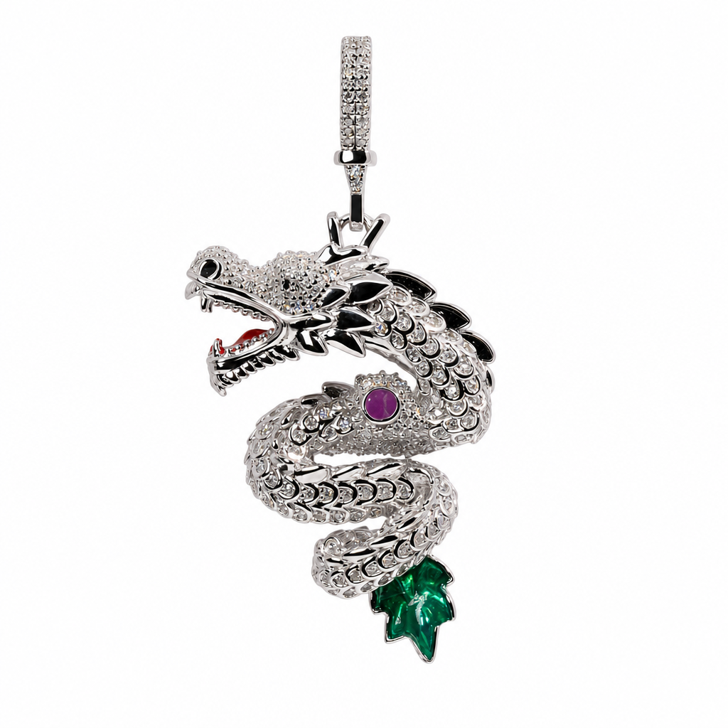 14K Gold Over Silver Moissanite-Encrusted Dragon Pendant with Green Tail Accent, 5.00ct (3)