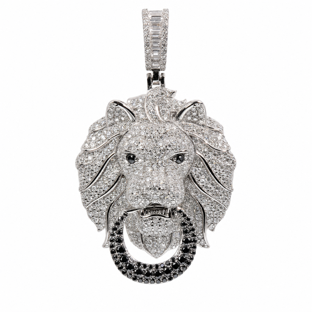 Pavé Moissanite Lion Head Pendant in 925 Sterling Silver 4.9ct
