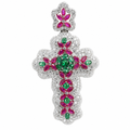 Ornate Silver Cross Pendant with genuine gemstone spinel Moissanite stones