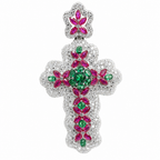 Ornate Silver Cross Pendant with genuine gemstone spinel Moissanite stones