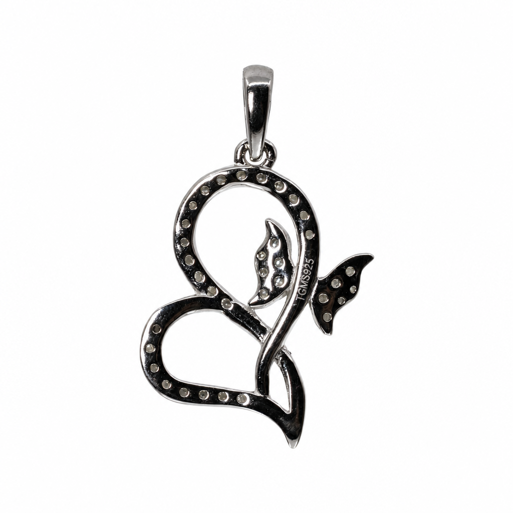 925 Sterling Silver Heart and Butterfly Moissanite Accent Pendant 1.00ct (2)