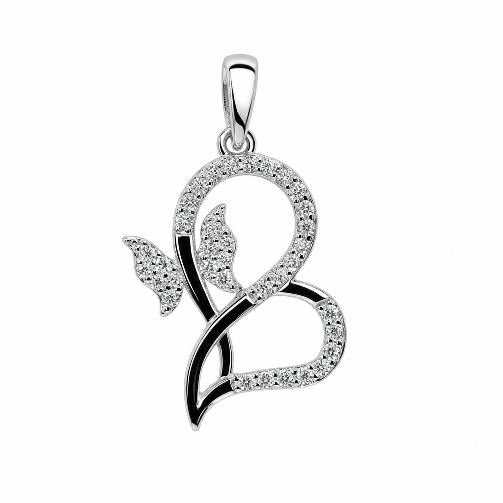 925 Sterling Silver Heart and Butterfly Moissanite Accent Pendant 1.00ct