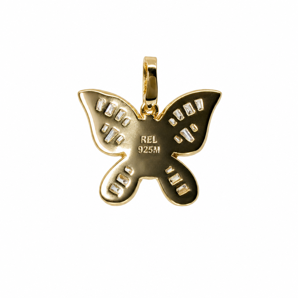 Butterfly Shaped 14K Gold Over Silver Moissanite Pave Pendant 0.92ct (2)