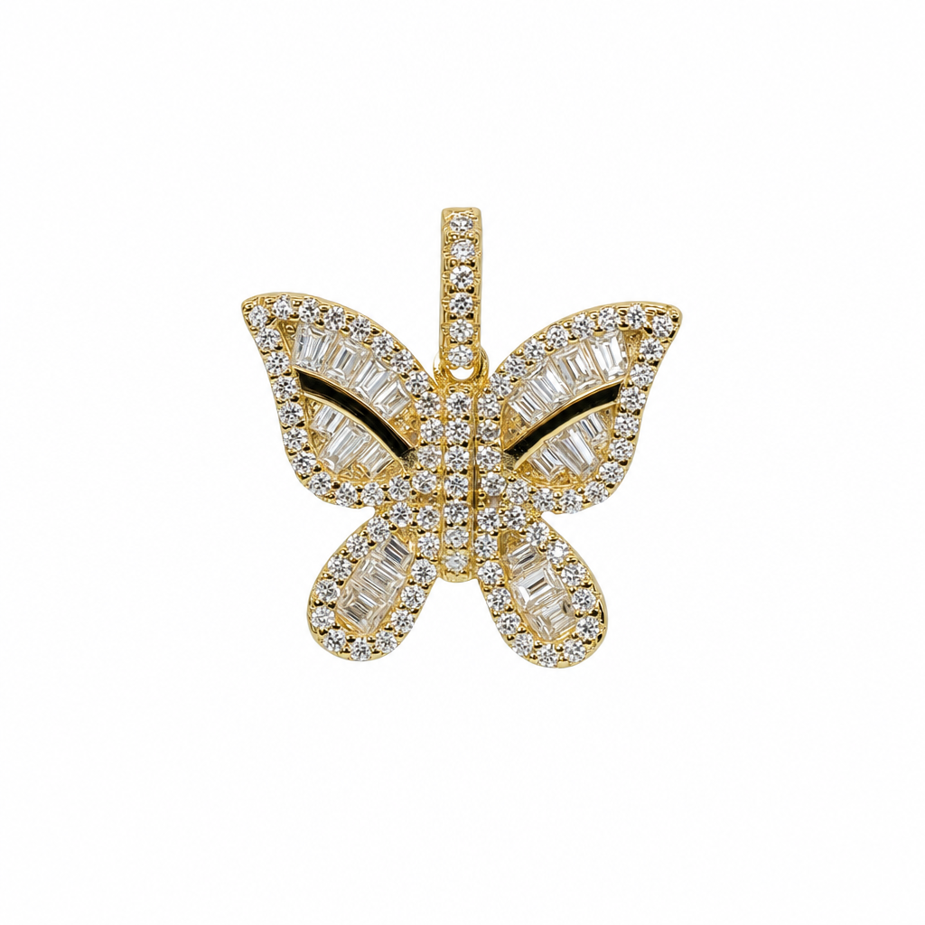 Butterfly Shaped 14K Gold Over Silver Moissanite Pave Pendant 0.92ct