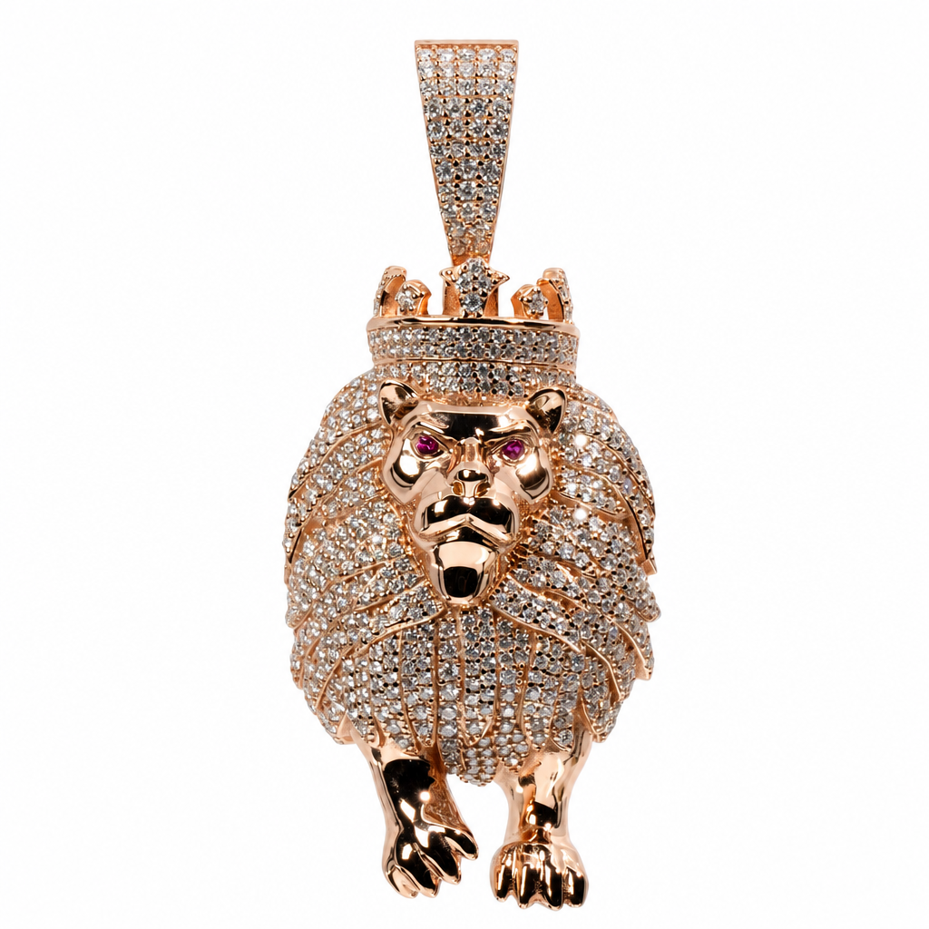 Crowned Lion 14K Rose Gold and Moissanite Iced-Out Pendant 3.3ct