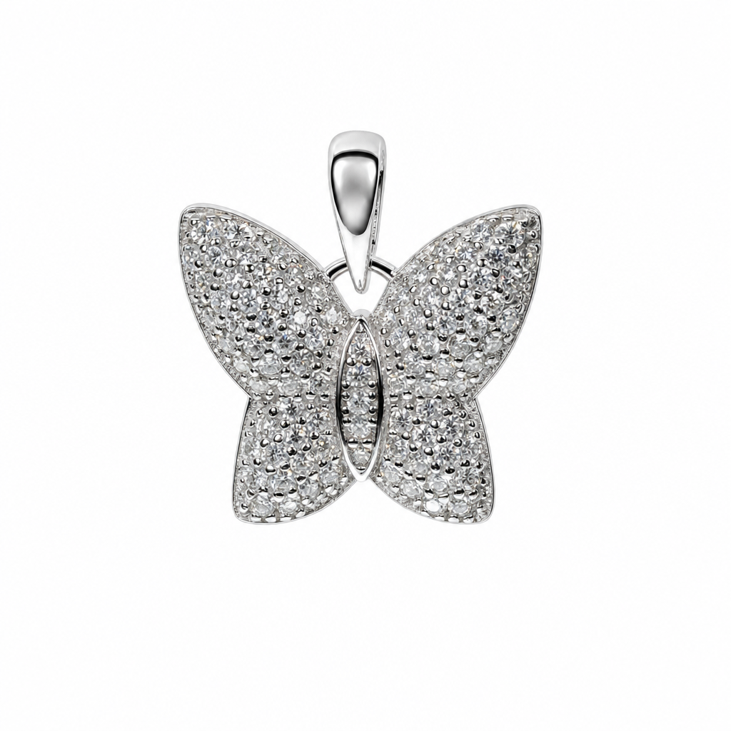 Pavé Moissanite Butterfly Pendant in 925 Sterling Silver 1.00ct