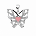 Sterling Silver Moissanite Pendant with Pink Heart and Abstract Pavé Design, 1ct