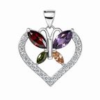 Sterling Silver Heart Pendant with Multicolor Cubic Zirconia Butterfly