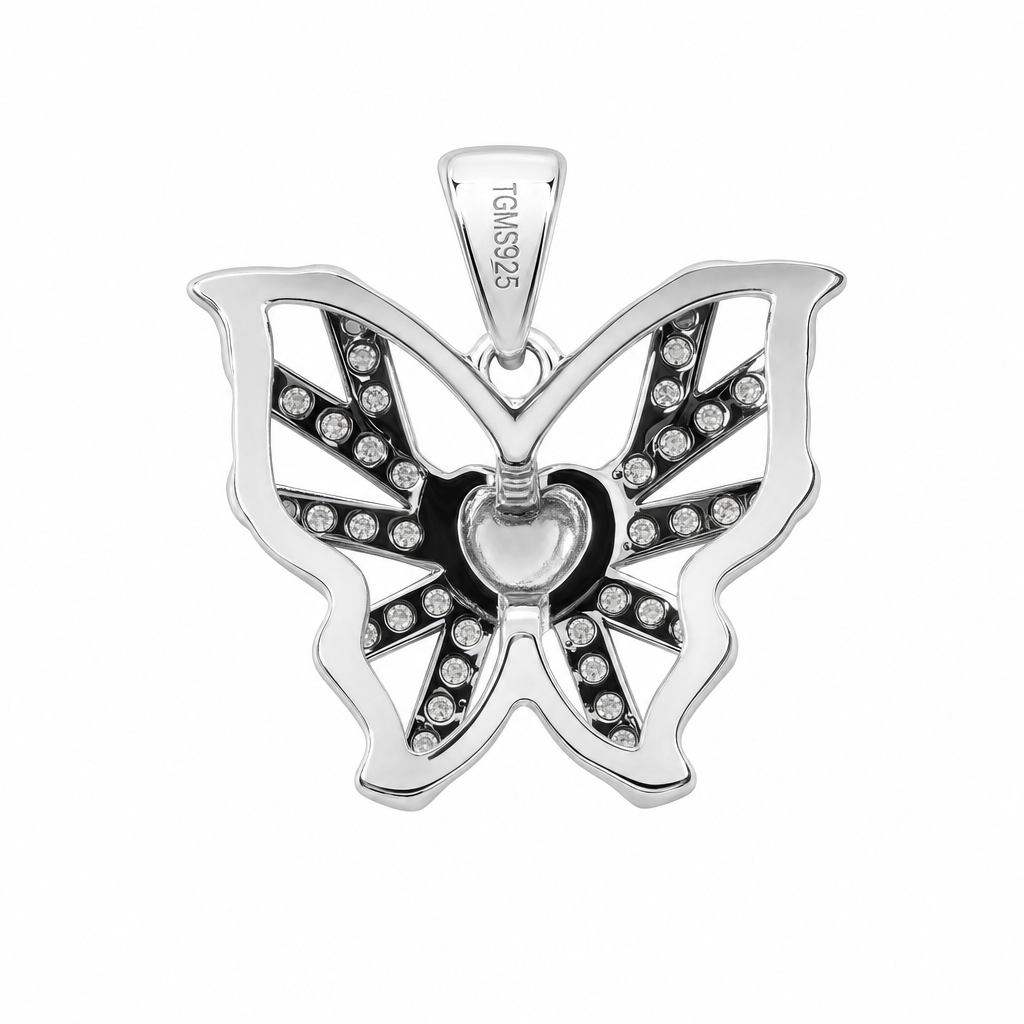 Sterling Silver Moissanite Pendant with Pink Heart and Abstract Pavé Design, 1ct (2)