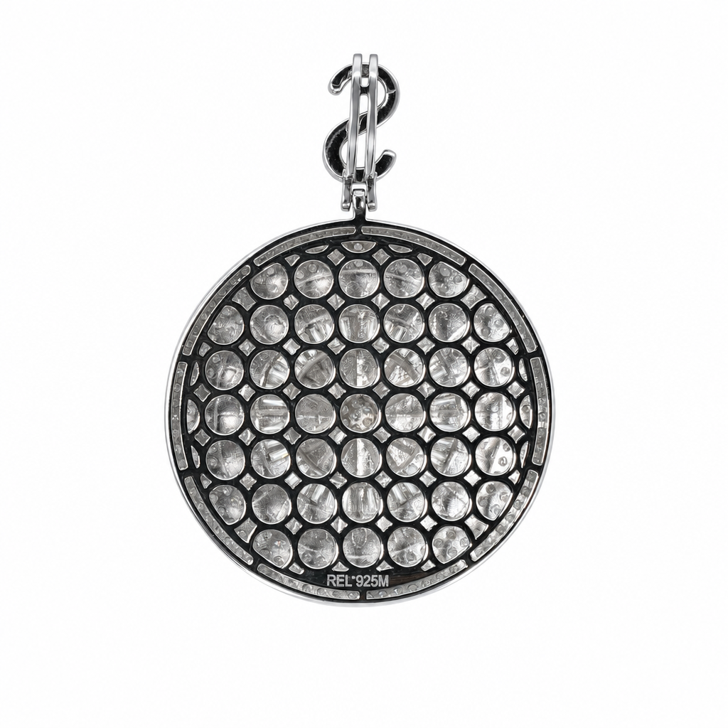 Iced Out Sterling Silver Moissanite Roulette Wheel Pendant with Dollar Sign Bail 5.06ct (2)