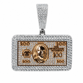 Iced Out 925 Silver Moissanite Dollar Bill Pendant, Gold Detail, 9.5ct Stones
