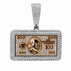 Iced Out 925 Silver Moissanite Dollar Bill Pendant, Gold Detail, 9.5ct Stones