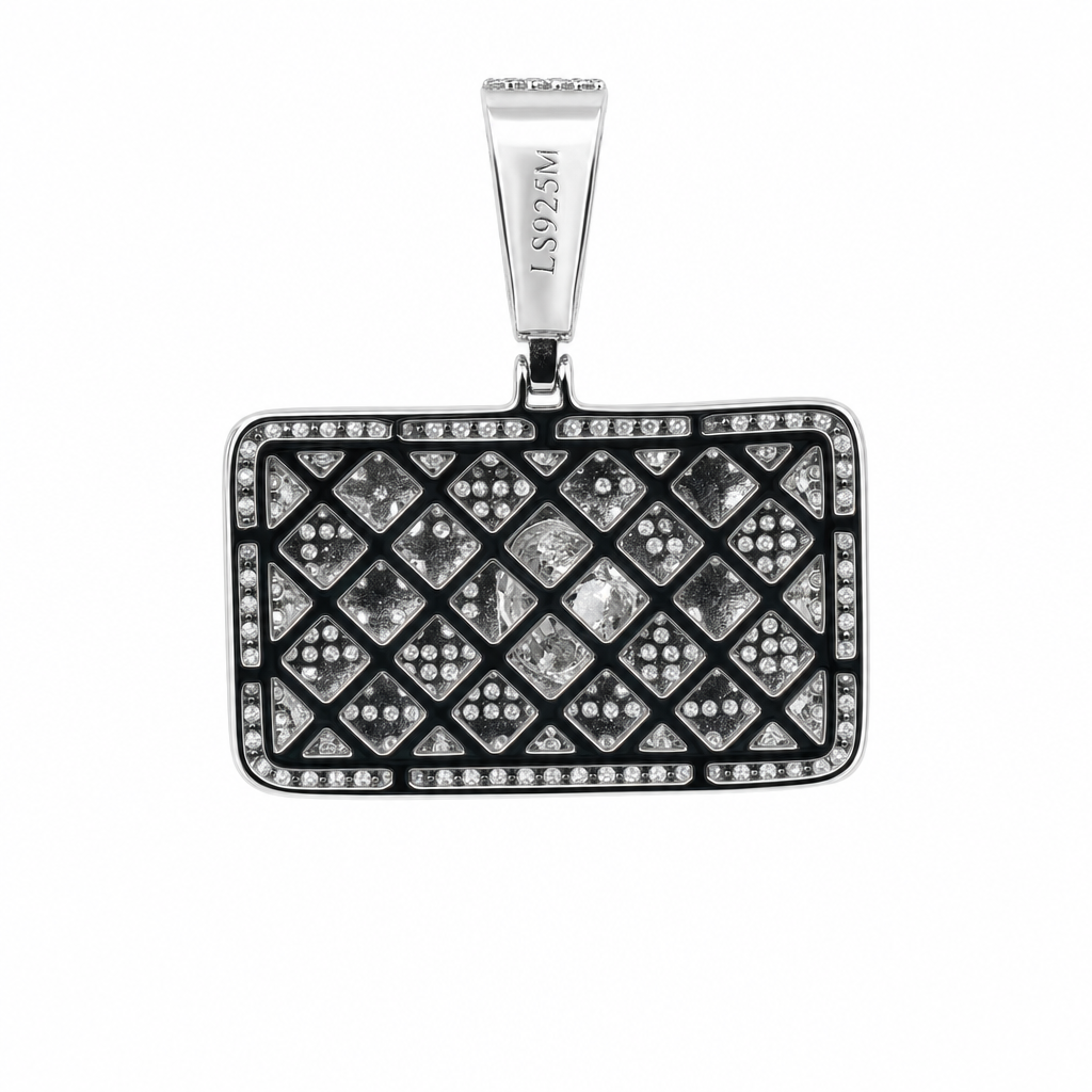 Iced Out 925 Silver Moissanite Dollar Bill Pendant, Gold Detail, 9.5ct Stones (2)
