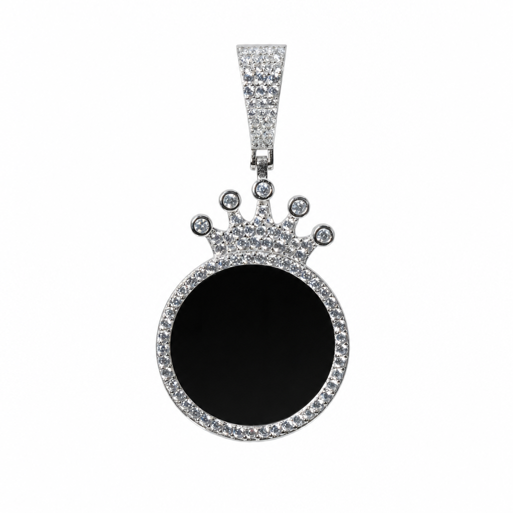 Crown Motif Round Mirror Moissanite 925 Sterling Silver Pendant 2.5ct