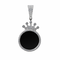 Crown Motif Round Mirror Moissanite 925 Sterling Silver Pendant 2.5ct