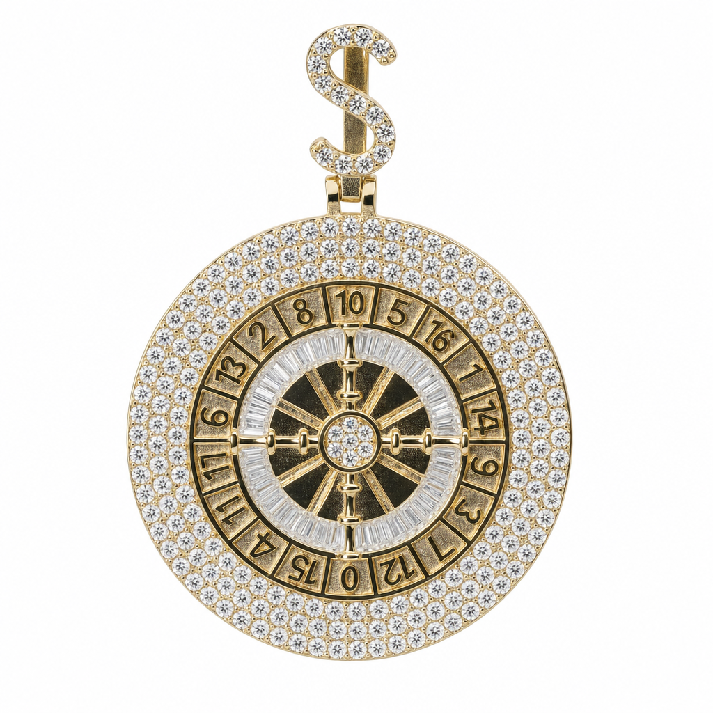 925 Sterling Silver Moissanite Roulette Wheel Pendant with Dollar Sign Bail, 5.00ct