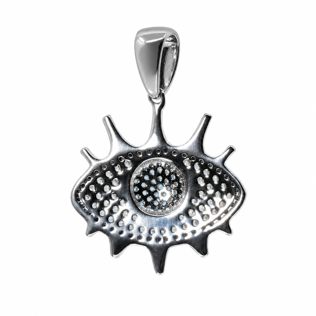 Sterling Silver Eye-Shaped Cubic Zirconia Pavé Unisex Amulet Pendant (2)
