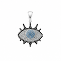 Sterling Silver Eye-Shaped Cubic Zirconia Pavé Unisex Amulet Pendant
