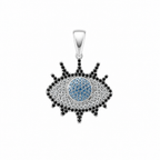 Sterling Silver Eye-Shaped Cubic Zirconia Pavé Unisex Amulet Pendant