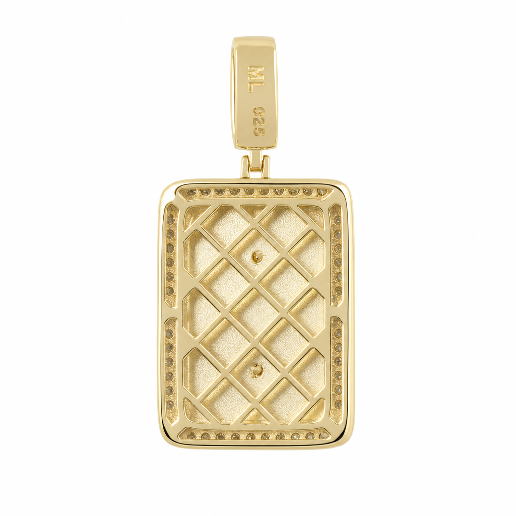 Rectangular 14K Gold Over Silver Moissanite Pavé Pendant with Fortuna Motif 4.5ct (2)