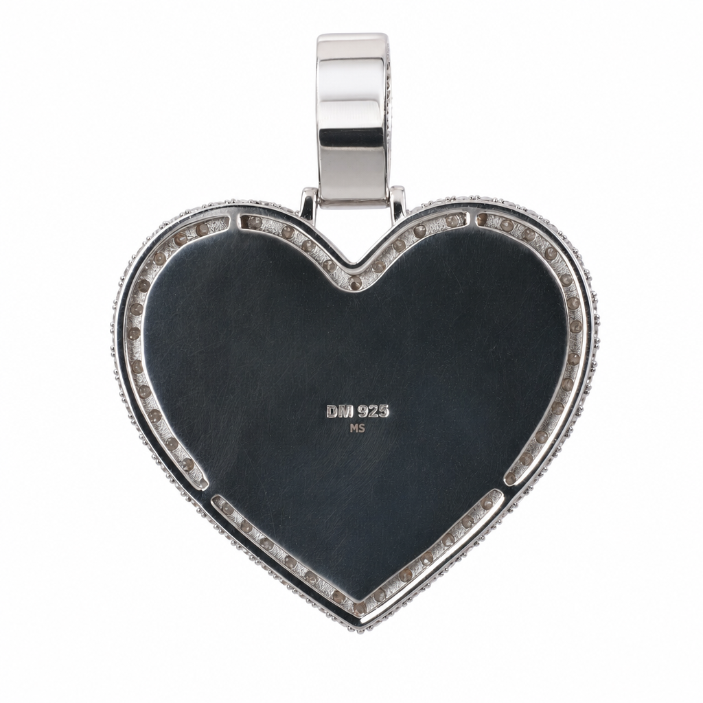 Heart Baguette & Pavé moissanite Pendant in Silver (2)