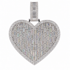 Heart Baguette & Pavé moissanite Pendant in Silver