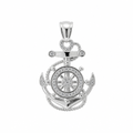 Nautical Anchor and Wheel Moissanite 925 Sterling Silver Pendant