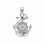 Nautical Anchor and Wheel Moissanite 925 Sterling Silver Pendant
