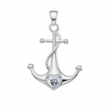 Sterling Silver Anchor Pendant with Heart-Shaped Moissanite 1ct