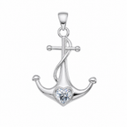 Sterling Silver Anchor Pendant with Heart-Shaped Moissanite 1ct