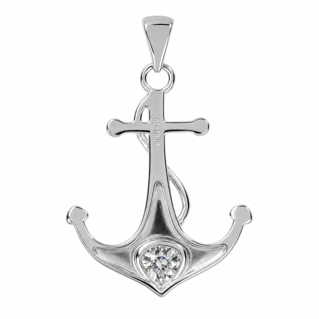 Sterling Silver Anchor Pendant with Heart-Shaped Moissanite 1ct (2)