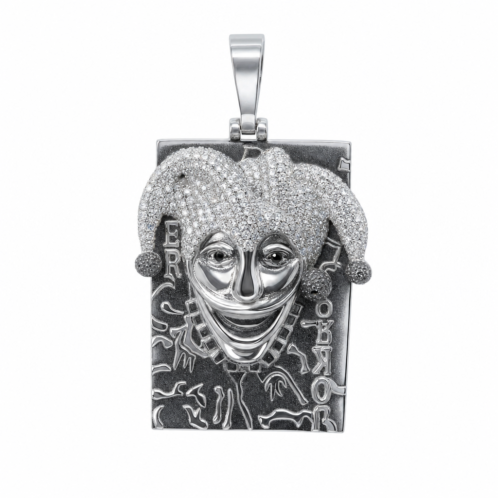 Pavé Joker Mask Silver Pendant with Moissanite