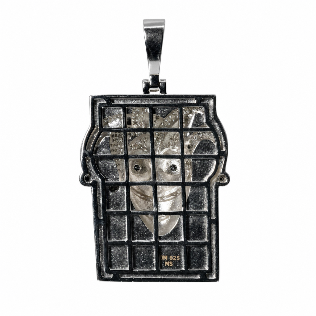 Pavé Joker Mask Silver Pendant with Moissanite (2)