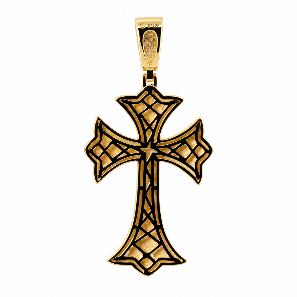 14K Gold Over Silver Moissanite Pave and Baguette Cross Pendant 10ct (2)