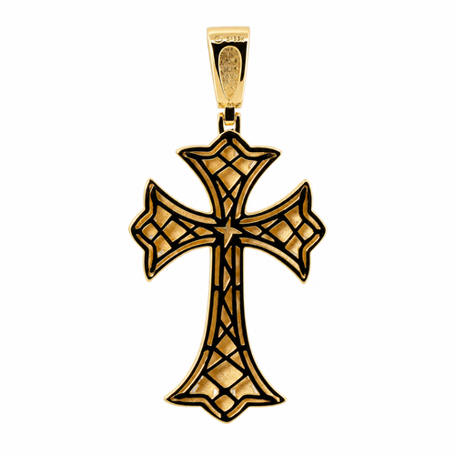 14K Gold Over Silver Moissanite Pave and Baguette Cross Pendant 10ct (2)