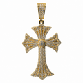 14K Gold Over Silver Moissanite Pave and Baguette Cross Pendant 10ct