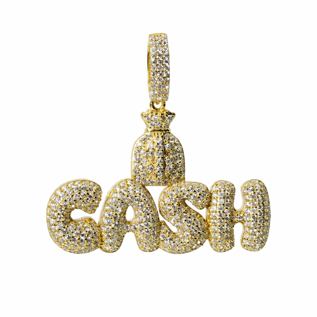 Iced Out 'CASH' Money Bag Moissanite 1.96ct 14K Gold Over Silver Pendant