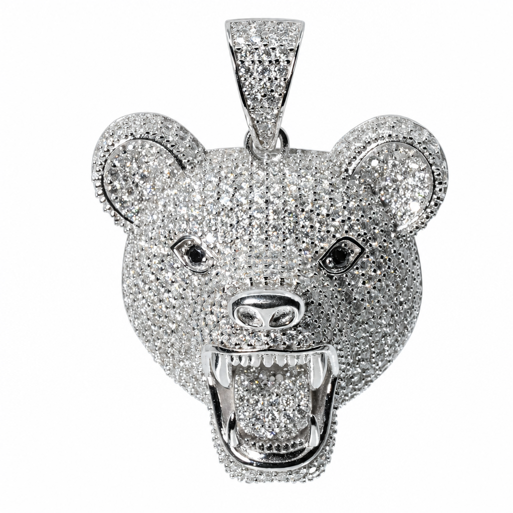 Iced Out Roaring Bear Head 925 Silver Moissanite 8ct Pendant (2)