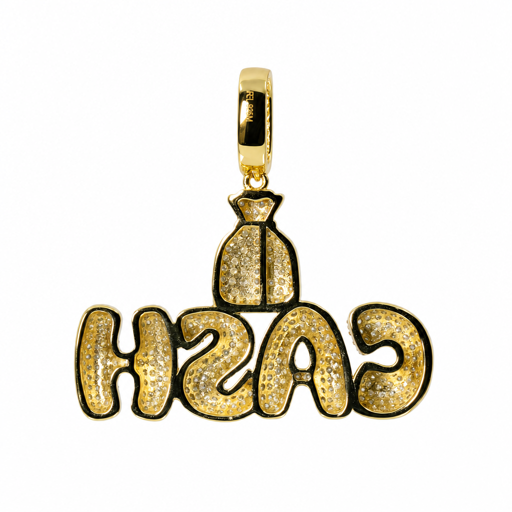 Iced Out 'CASH' Money Bag Moissanite 1.96ct 14K Gold Over Silver Pendant (2)