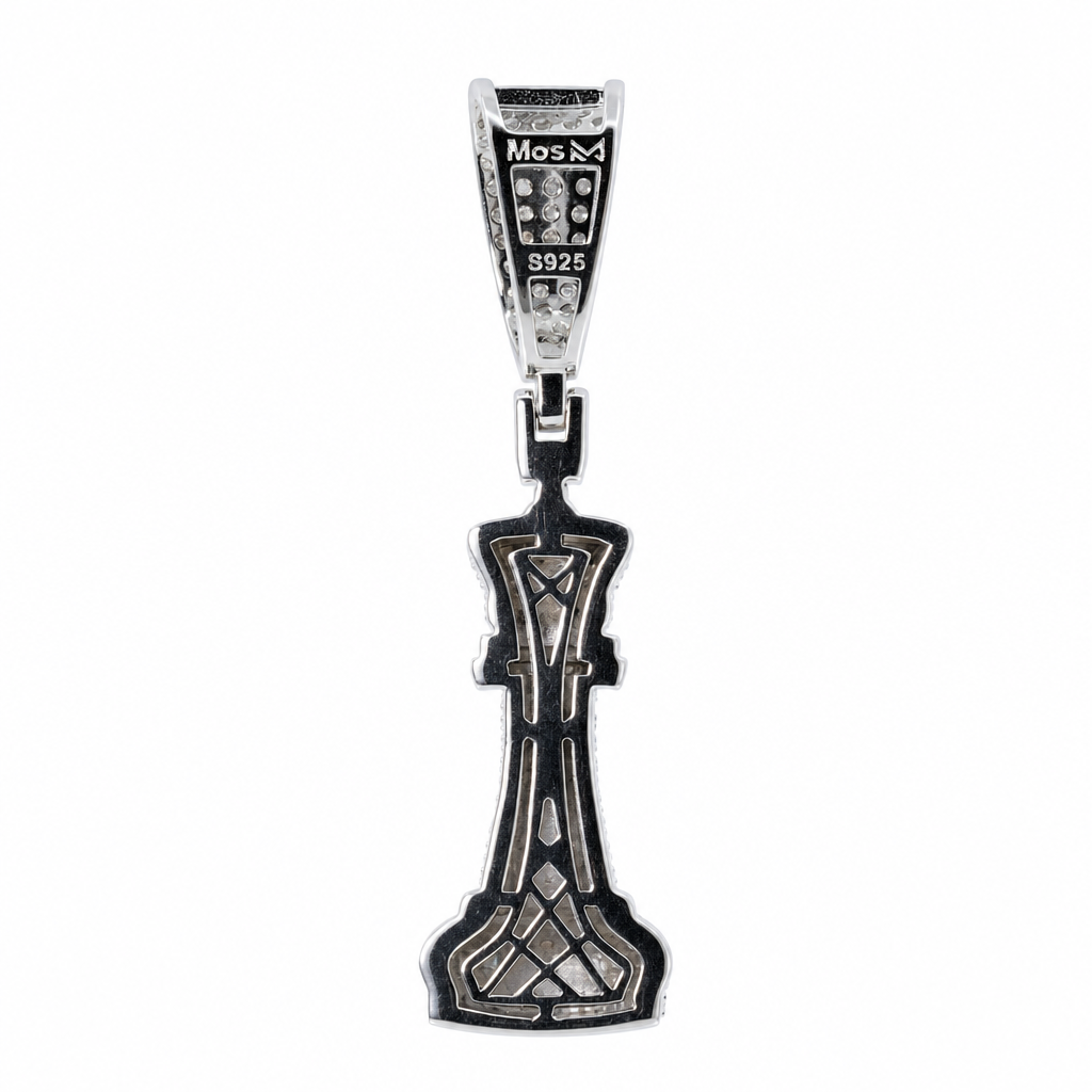 Moissanite Chess King Pendant in Silver with Rose Gold 'KING' Letters, 1.9ct (2)