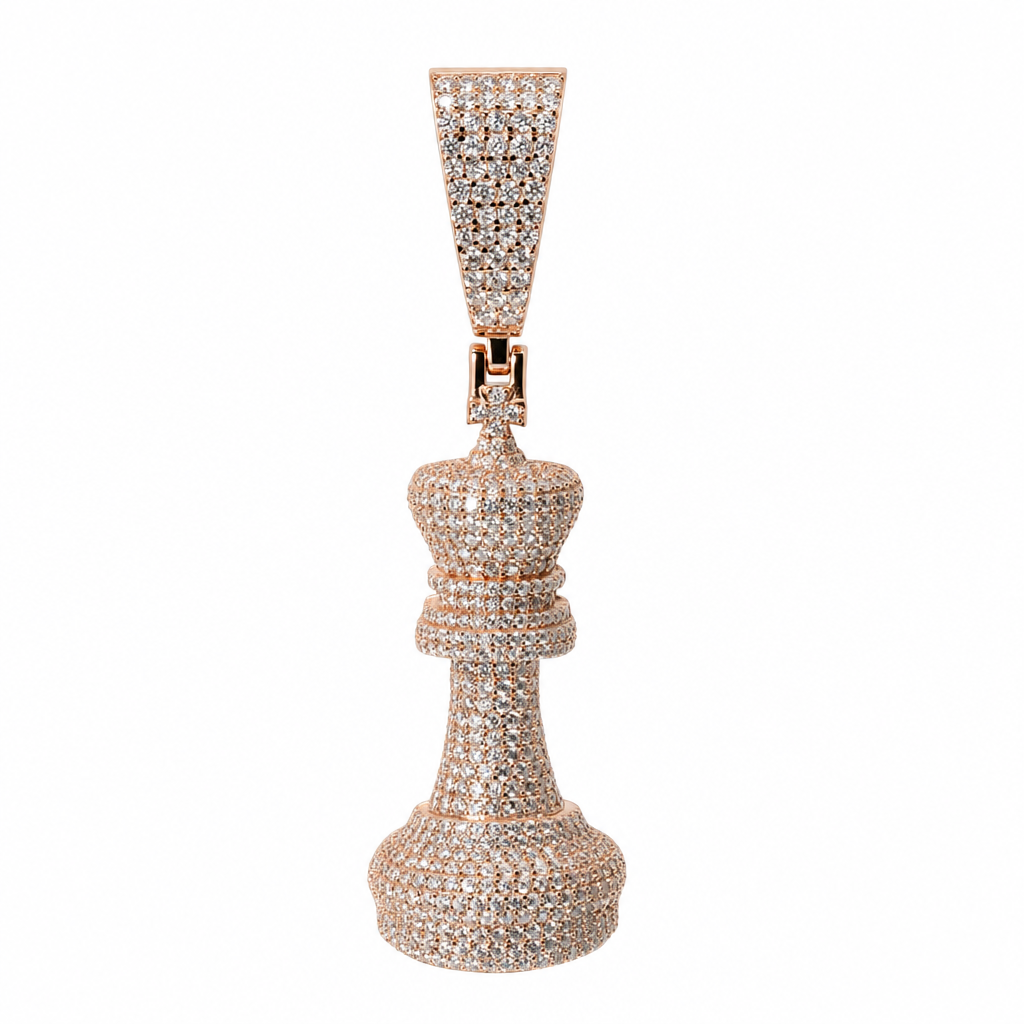 14K Rose Gold Moissanite Pave Chess King Figure Pendant