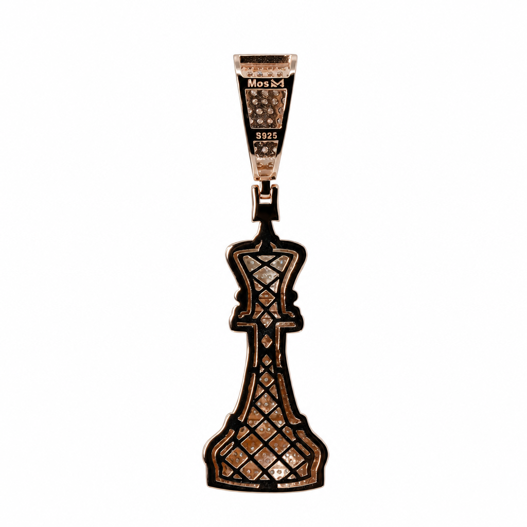14K Rose Gold Moissanite Pave Chess King Figure Pendant (2)