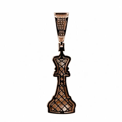 14K Rose Gold Moissanite Pave Chess King Figure Pendant (2)