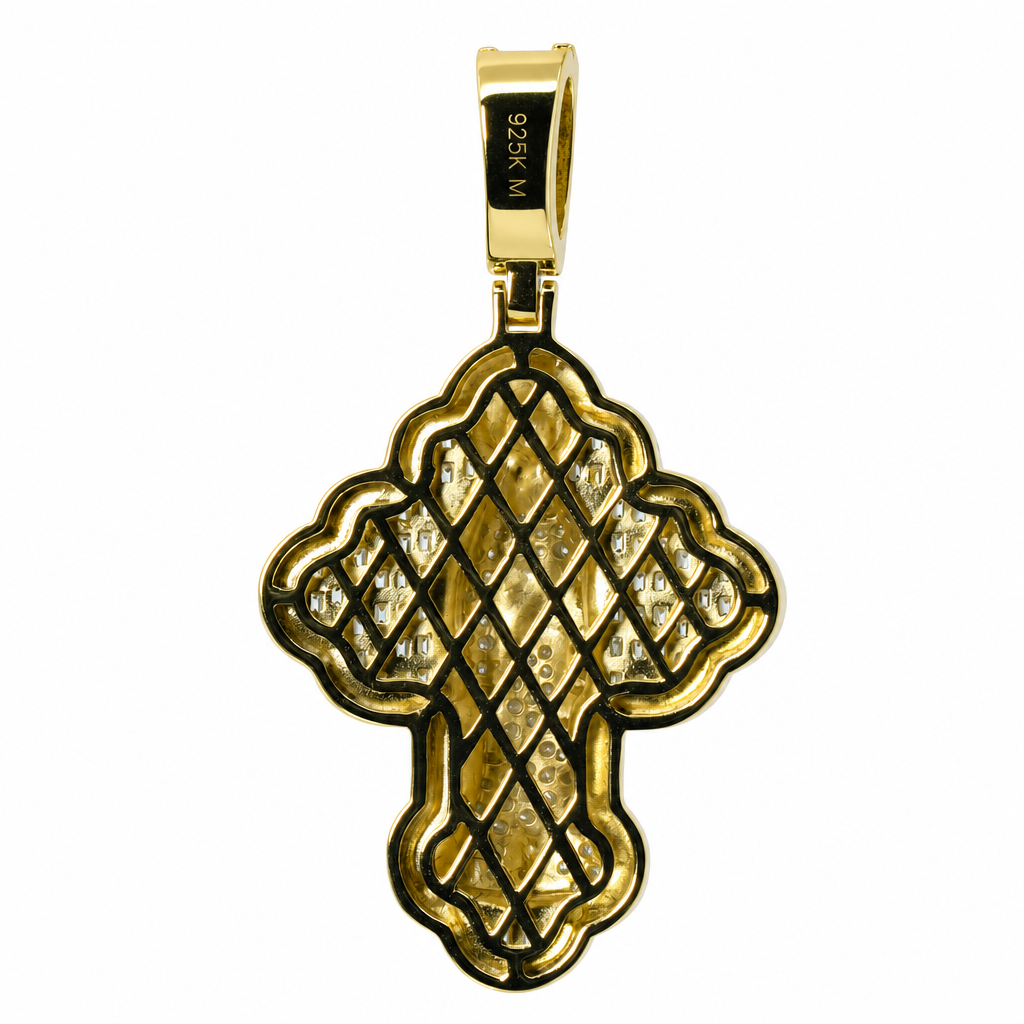 14K Gold Over Silver Pave Moissanite Religious Figure Cross Pendant 4.00ct (2)