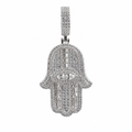 925 Sterling Silver Hamsa Hand Pendant with Cubic Zirconia and Pave Eye Detail