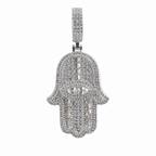 925 Sterling Silver Hamsa Hand Pendant with Cubic Zirconia and Pave Eye Detail